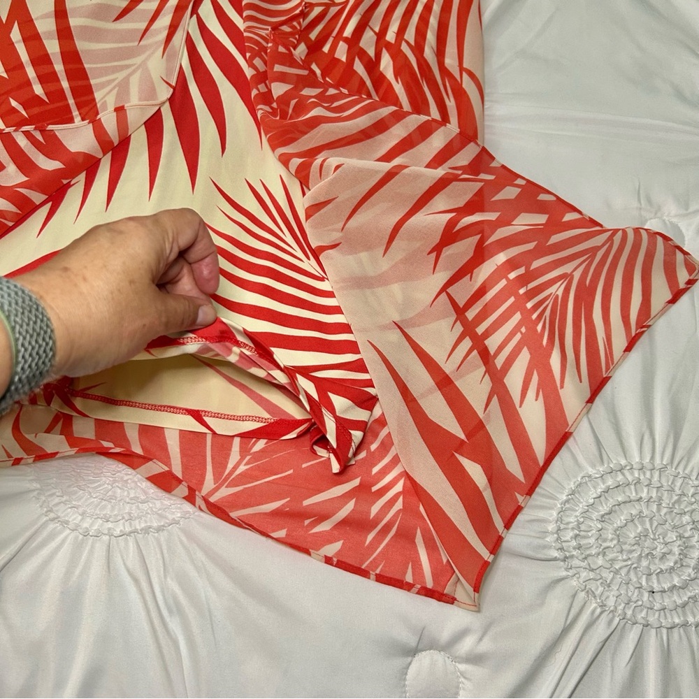 Chico’s Orange & Cream Sleeveless Palm Leaf Tropical Print Dress Size XL - Picture 12 of 14